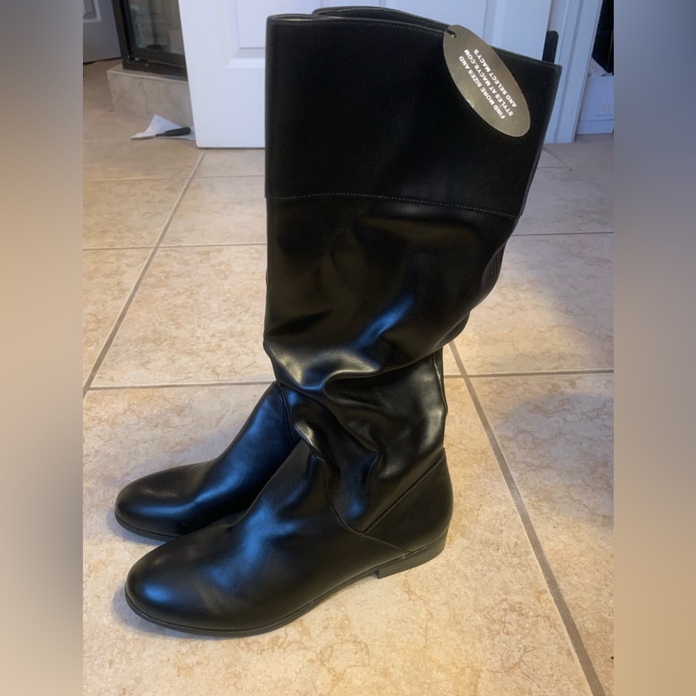 Women’s faux leather boots.  Black. NWT.  Low heel.